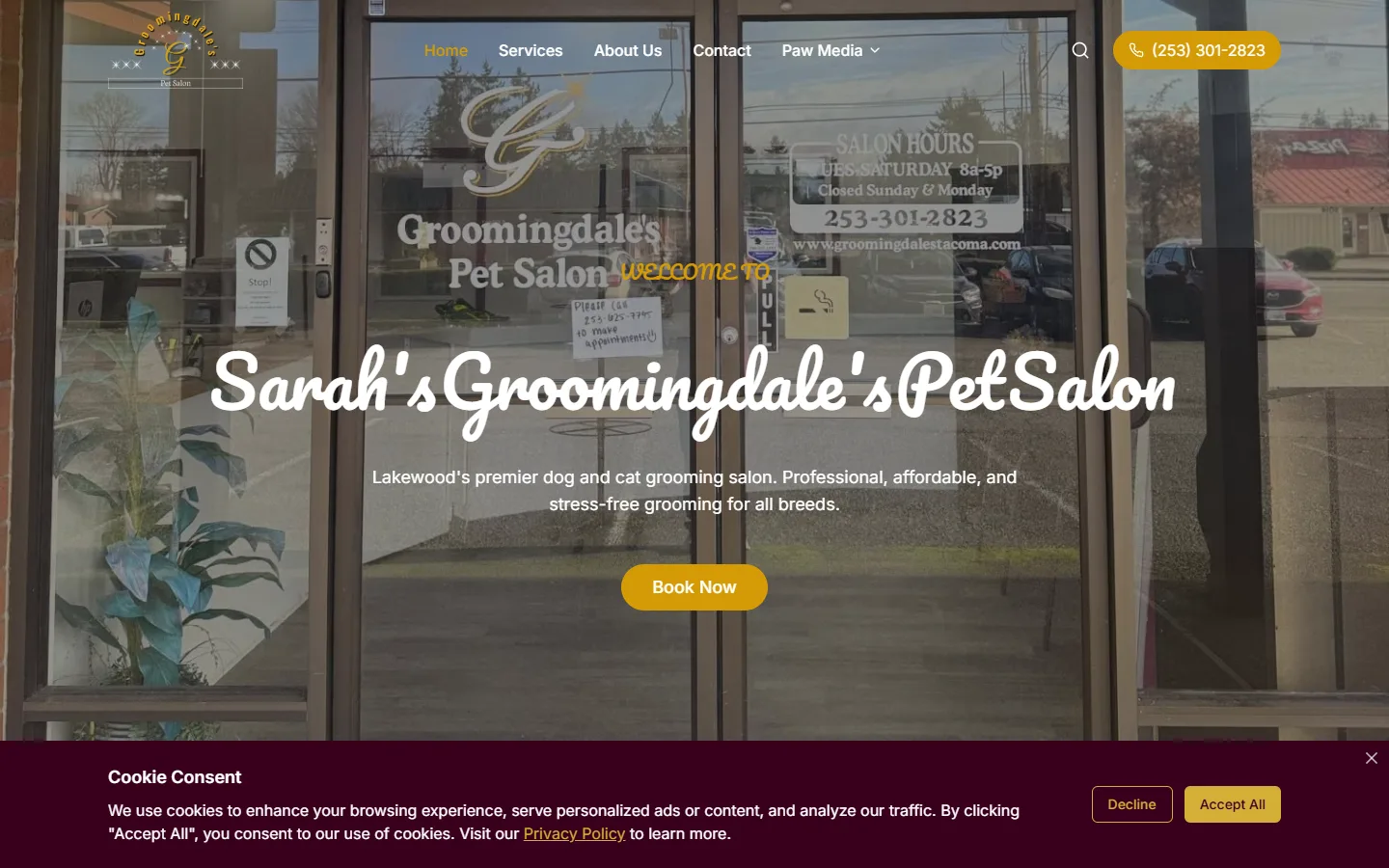 Screenshot of the Groomingdale's Pet Salon website