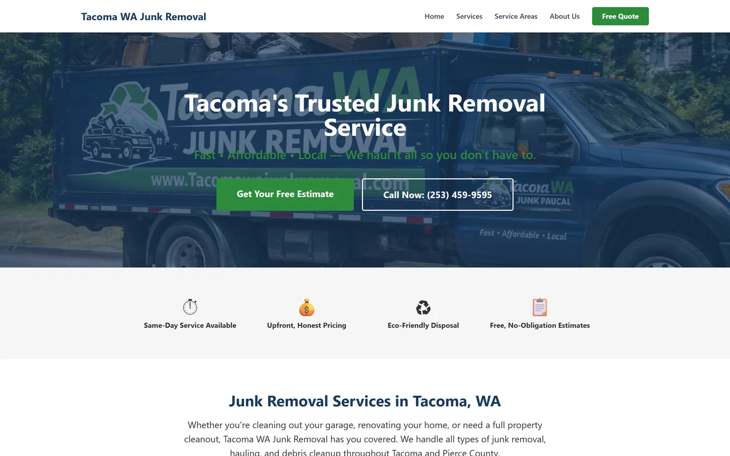 Screenshot of the Tacoma WA Junk Removal website