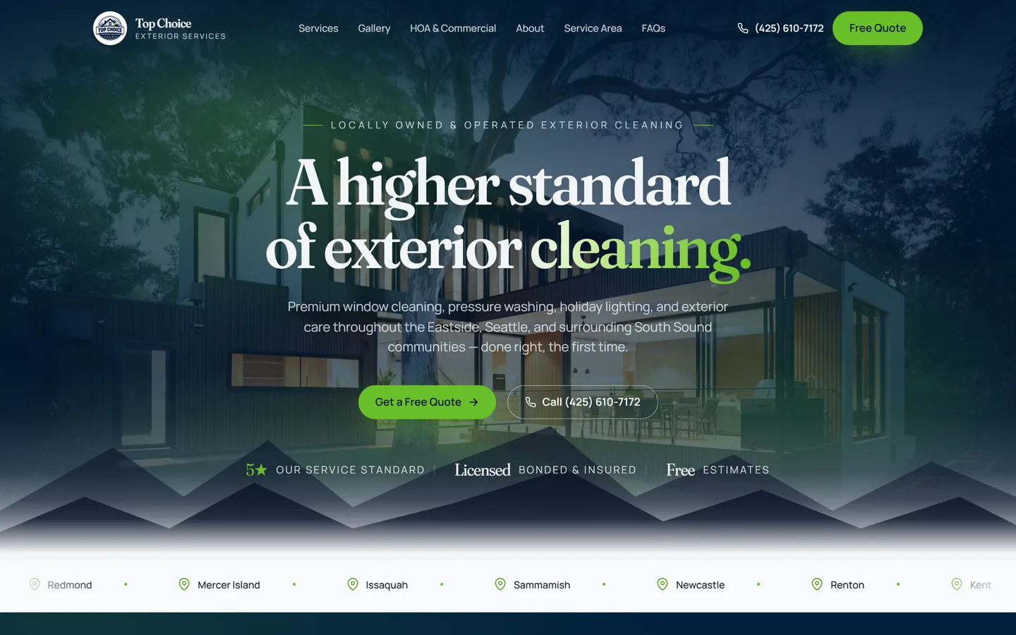 Screenshot of the Top Choice Exterior Services website